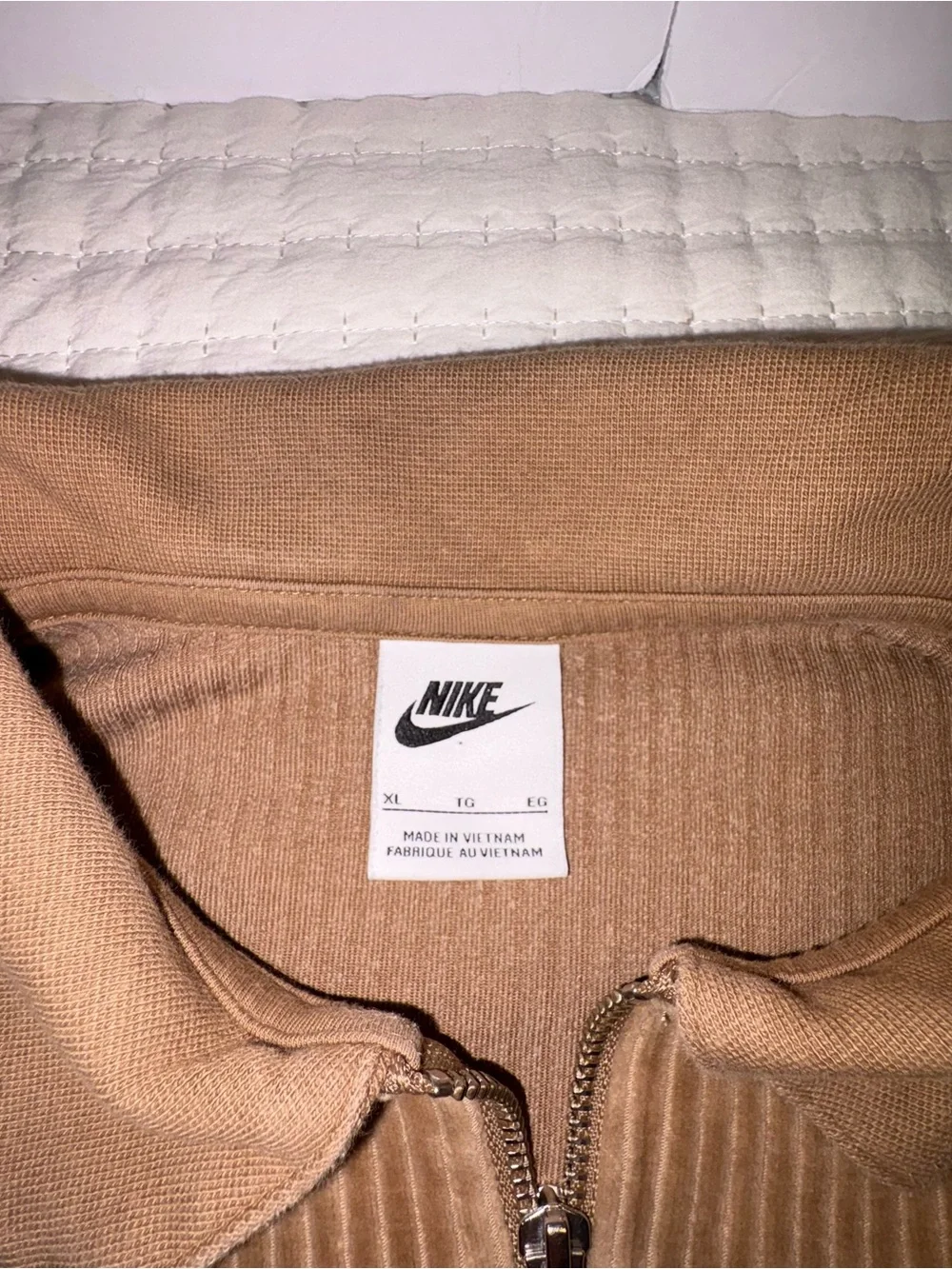 Nike Tan Corduroy Cropped Zip Pullover